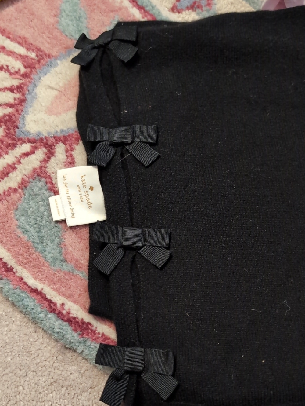 kate spade black knit Cape Poncho with bow trim